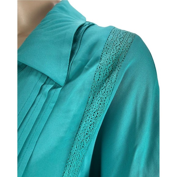 Soft Surroundings Capistrano Pintuck Teal Tunic Top Lace Inset Hi Lo Hem MEDIUM - Picture 6 of 12